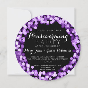 Housewarming Party Purple Sparkly Lights Invitation