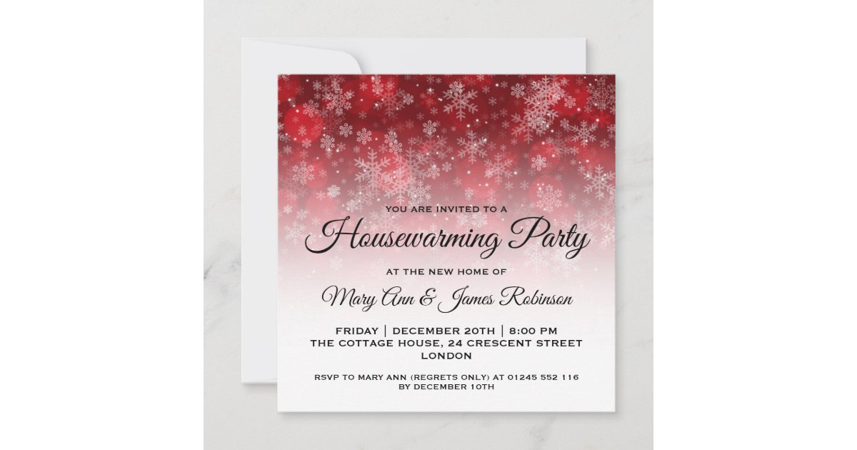 Housewarming Party Red Holiday Sparkle Invitation | Zazzle