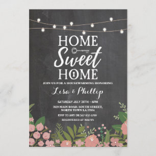 Housewarming Party Rustic Floral Chalk Key Invite