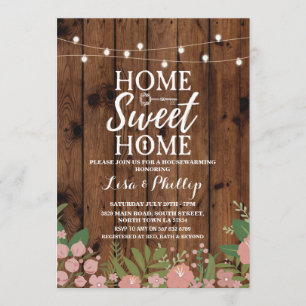 Housewarming Party Rustic Floral Wood Key Invite