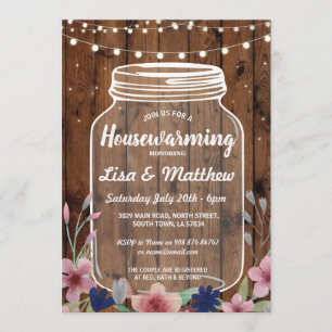 Housewarming Party Rustic Jar Wood Floral Invite