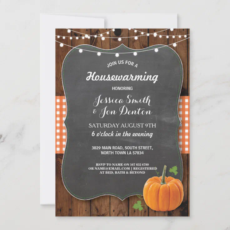 Housewarming Party Rustic Wood Pumpkin Chalk Invitation Zazzle