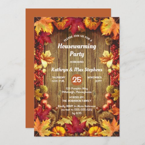 Housewarming Party  _ Rustic Woodsy Fall Leaves  Invitation