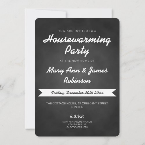 Housewarming Party Simple Chalkboard Black Personalized Invite