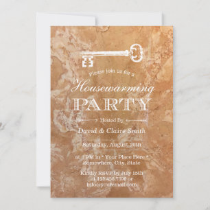 Housewarming Party Skeleton Key Marble Stone Invitation