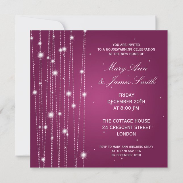 Housewarming Party Sparkling Lines Pink Invitation (Front)