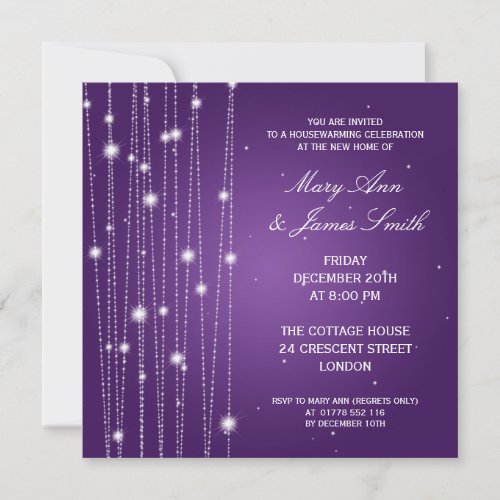 Housewarming Party Sparkling Lines Purple Invitation