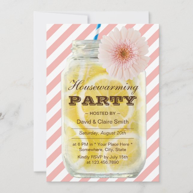 Housewarming Party Sweet Stripes Summer Lemonade Invitation (Front)