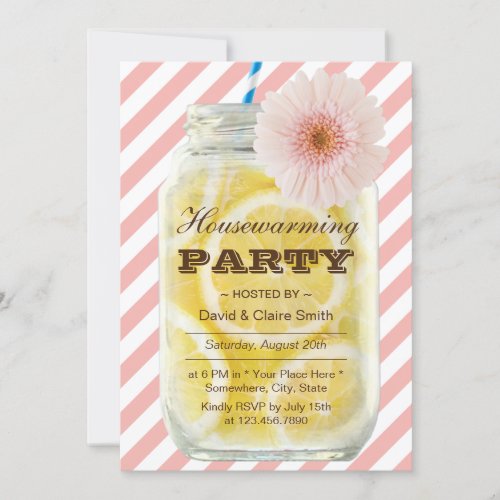 Housewarming Party Sweet Stripes Summer Lemonade Invitation