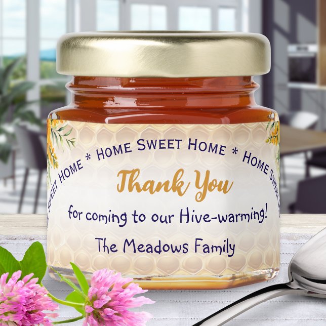 Housewarming Party Thank You Honey Jar Favors (A personalized mini jar of honey, to be given as a party favor for housewarming guests)