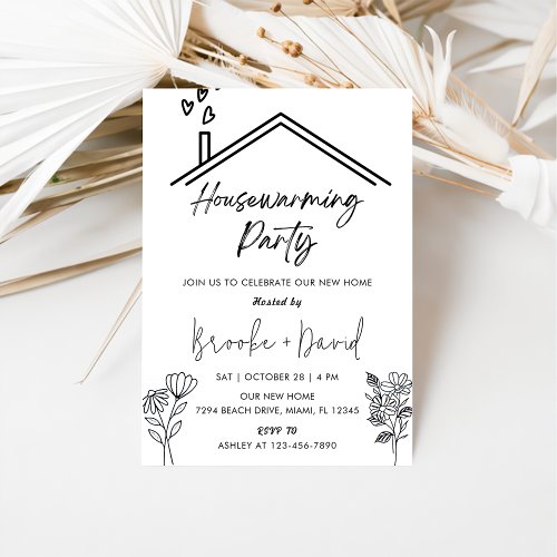 Housewarming Party Vintage Black and White Invitation