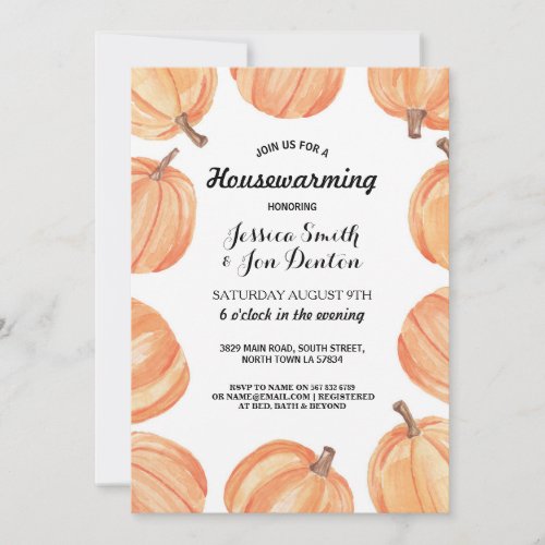 Housewarming Party Watercolor Pumpkin Fall Invitation