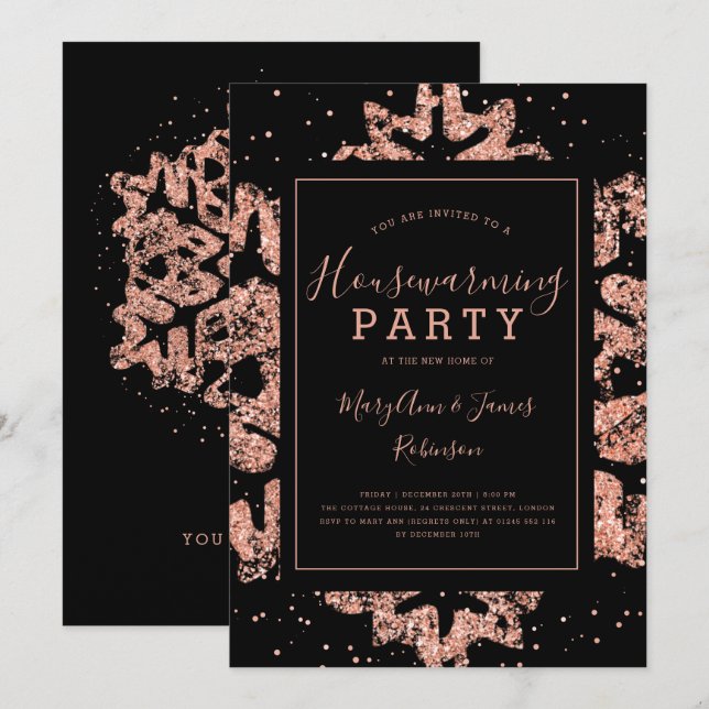Housewarming Party | Winter Glitter Rose Gold Invitation (Front/Back)