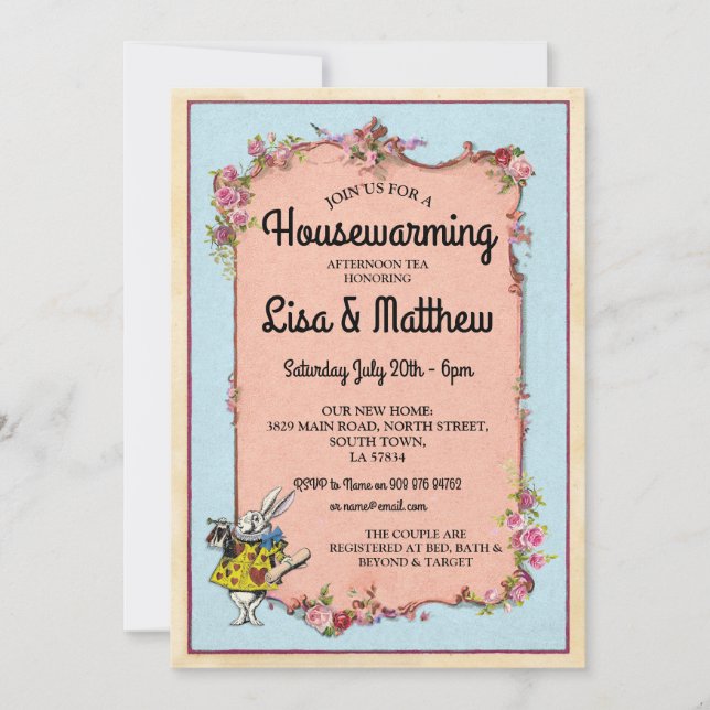 Housewarming Party Wonderland Rabbit Tea Invite (Front)