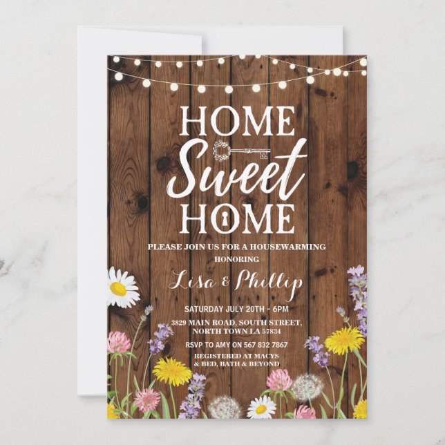 Housewarming Party Wood Key Home Sweet Home Invite (Front)