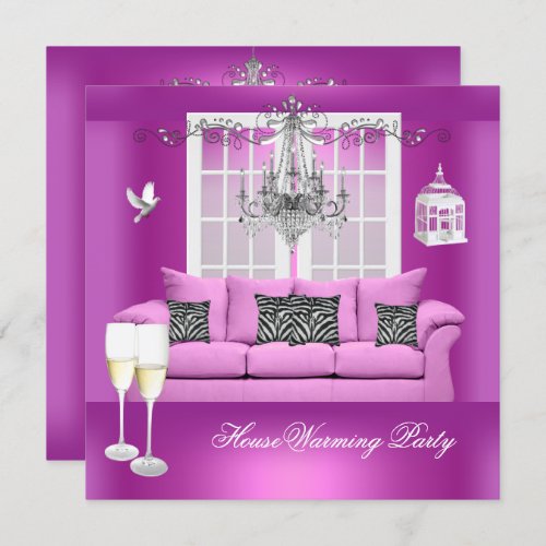 HouseWarming Pink Champagne Chandelier Sofa Invitation