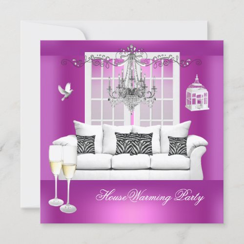 HouseWarming Pink Purple Champagne Chandelier Invitation