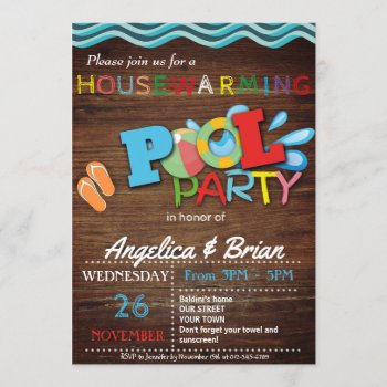 Housewarming Pool Party Invitation by NellysPrint at Zazzle