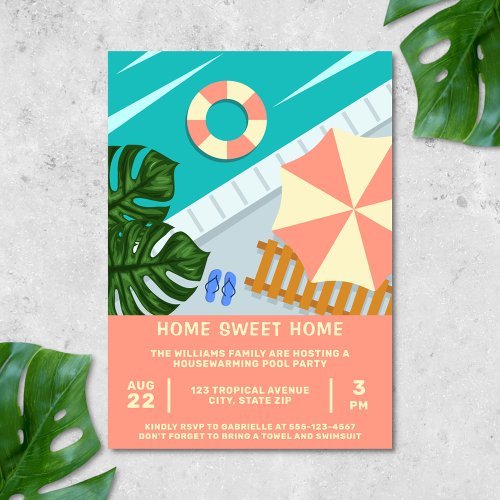 Housewarming Pool Party Tropical Pool Scene Invitation