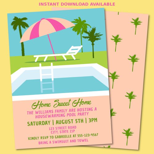 Housewarming Pool Party Tropical Swimming Pool Invitation