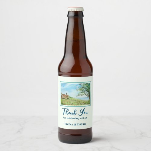 Housewarming Poppy Field Landscape Watercolor Beer Bottle Label