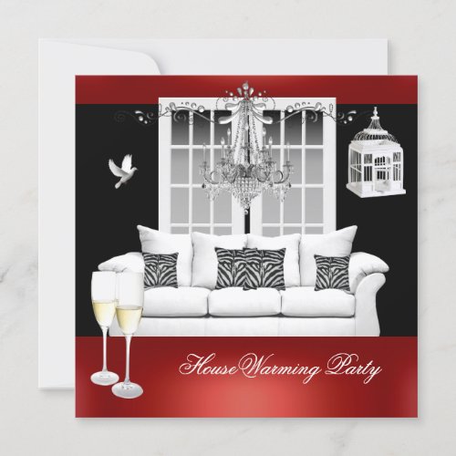 HouseWarming Red White Black Chandelier Invitation