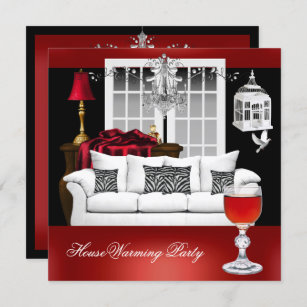 HouseWarming Red White Black Chandelier Invitation