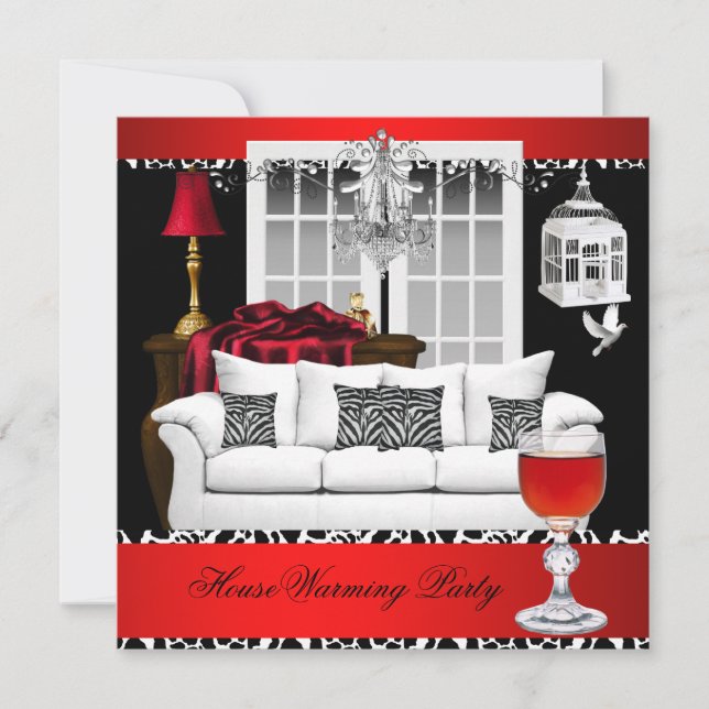 HouseWarming Red White Black Chandelier Invitation (Front)