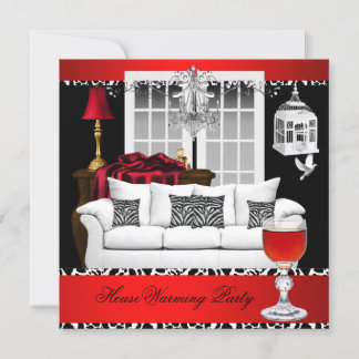 HouseWarming Red White Black Chandelier Invitation