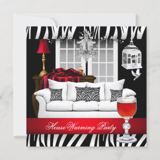 HouseWarming Red White Black Chandelier Zebra Invitation