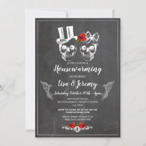 Housewarming Rose Skulls Invite Chalk Halloween