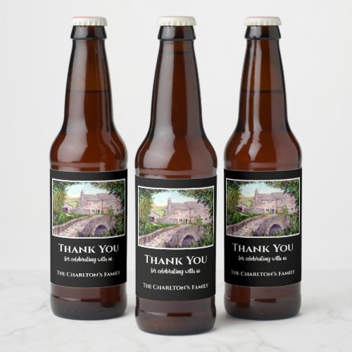 Housewarming Stone Bridge Watercolor Painting Beer Bottle Label