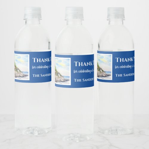 Housewarming Summer in Runswick Bay Coast Water Bottle Label