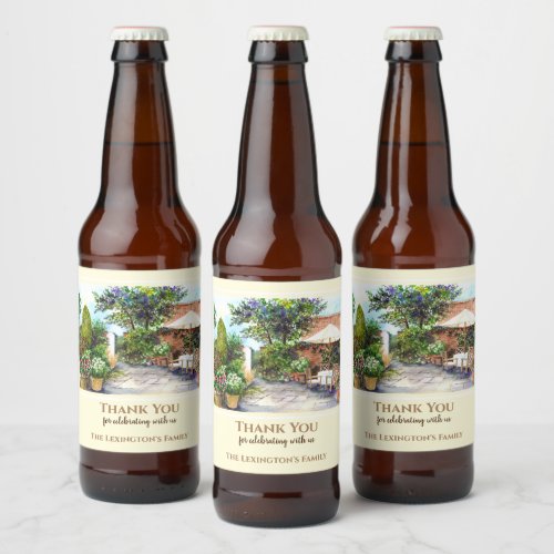 Housewarming Terrace of The Manor House Watercolor Beer Bottle Label