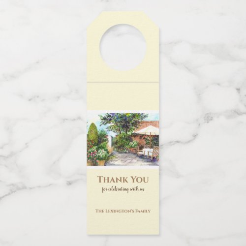 Housewarming Terrace of The Manor House Watercolor Bottle Hanger Tag
