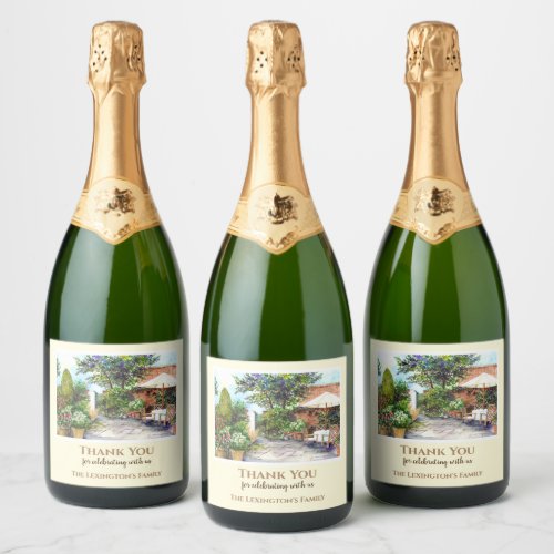Housewarming Terrace of The Manor House Watercolor Sparkling Wine Label