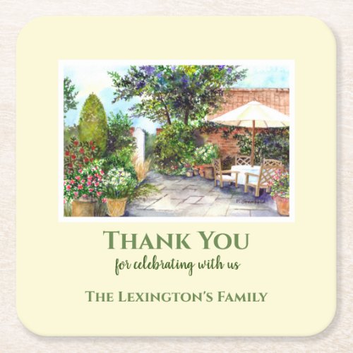Housewarming Terrace of The Manor House Watercolor Square Paper Coaster