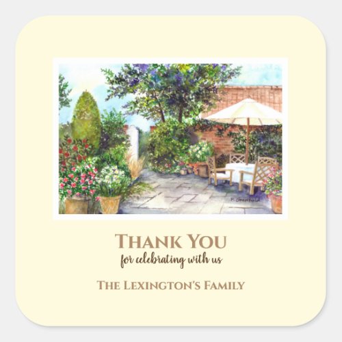 Housewarming Terrace of The Manor House Watercolor Square Sticker