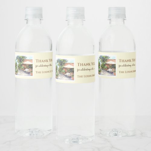 Housewarming Terrace of The Manor House Watercolor Water Bottle Label