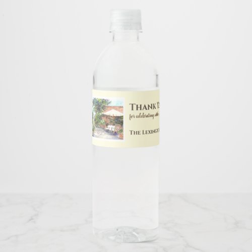 Housewarming Terrace of The Manor House Watercolor Water Bottle Label