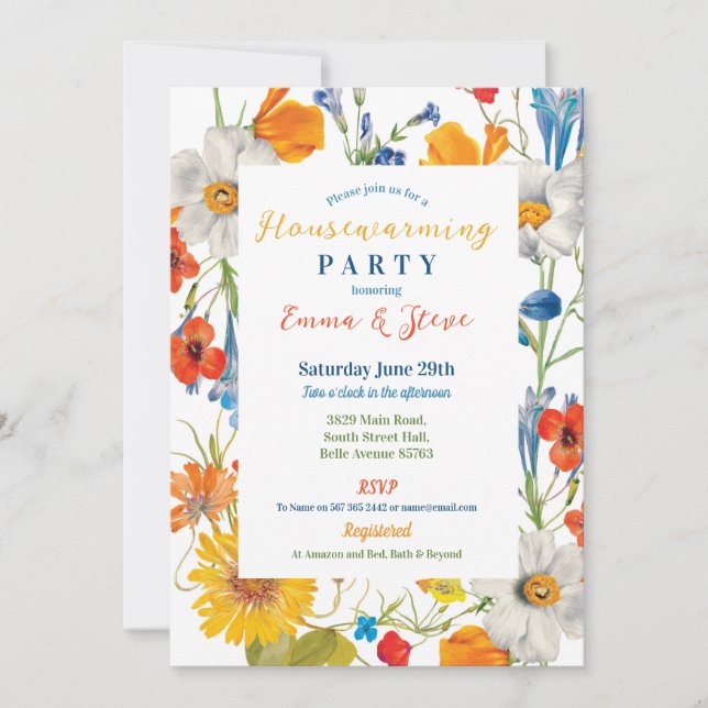 Housewarming Womens Floral Summer Color Flowers  Invitation (Front)