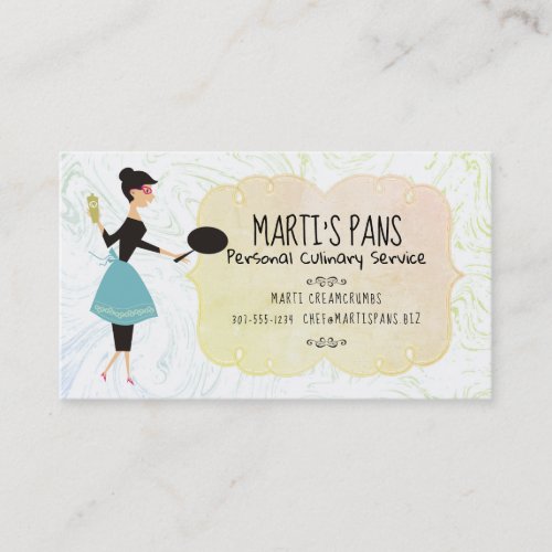 Housewife frying pan chef catering business card