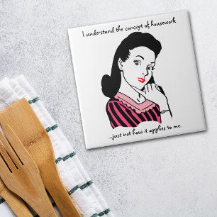 Housework Concept Funny Retro Woman Ceramic Tile