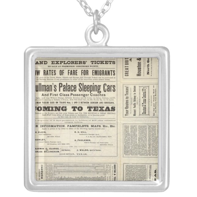 Houston and Texas Central Railway through Texas Silver Plated Necklace (Front)