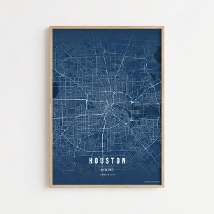 Houston Blue Map Print Texas City Poster Wall Art