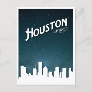 Houston by Night Skyline - Houston, Texas, USA Holiday Postcard