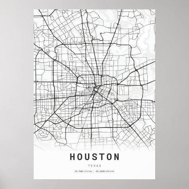 Houston City Cartography Map Poster (Front)