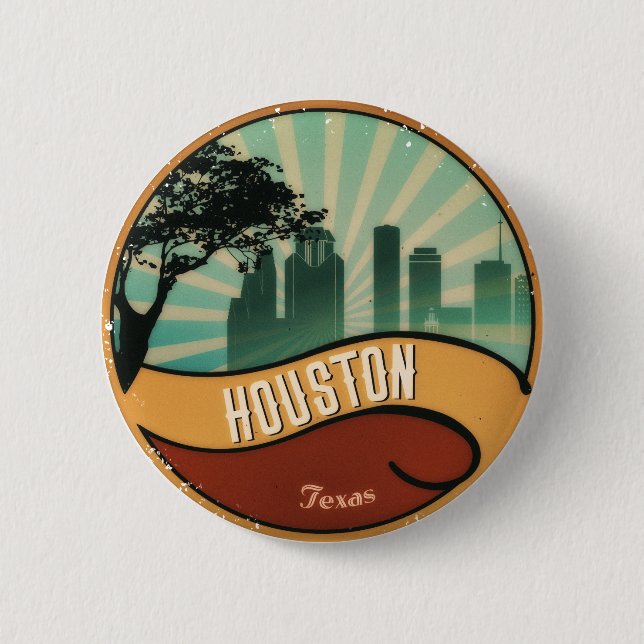 Houston City Skyline Retro Vintage Button (Front)