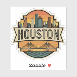 Houston City Texas Skyline Retro Travel Badge Sticker