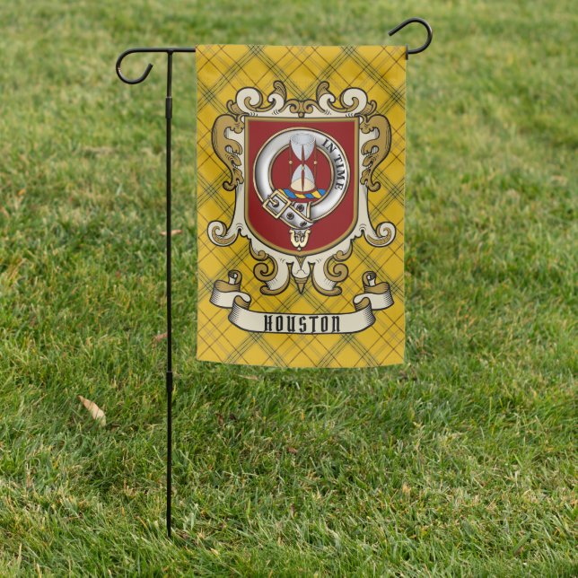 Houston Clan Badge & Tartan Personalized Garden Flag (In SItu)